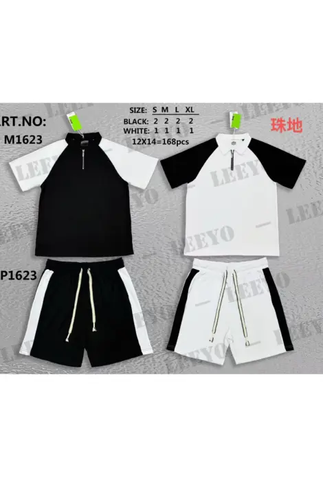 ENSEMBLE POLO ET SHORT SIMPLE HOMME BLANC ET NOIRE