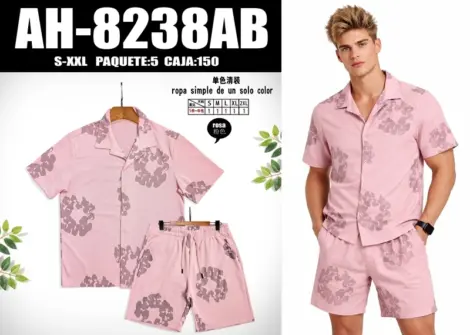 Ensemble uni homme chemisette et short texturé fleuris