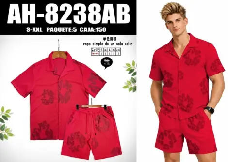 Ensemble uni homme chemisette et short texturé fleuris