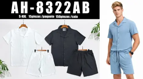 Ensemble uni homme chemisette et short texturé