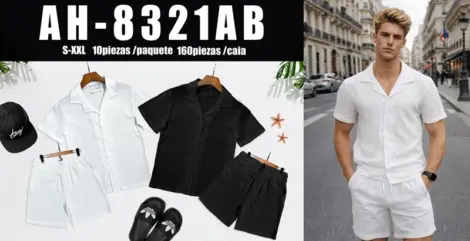 Ensemble uni homme chemisettes et short texturé et léger