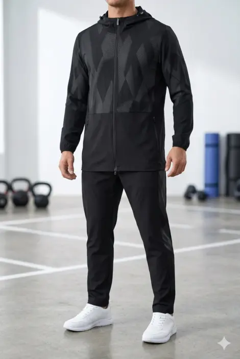 Ensemble uni homme, sport performance, alliance confort thermique et design