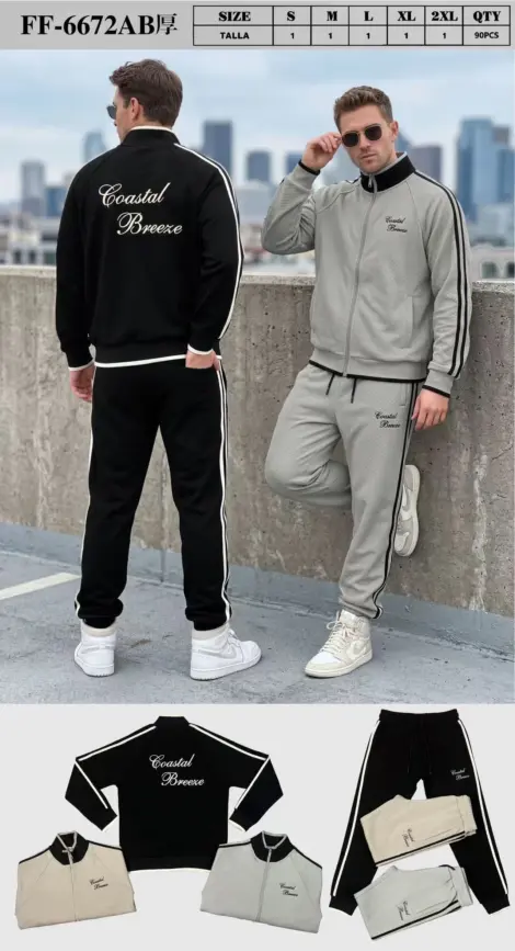 Ensemble uni homme uni avec zip poches latérales serrage au niveau des poignets et chevilles, écritures CASUAL BREEZE au dos