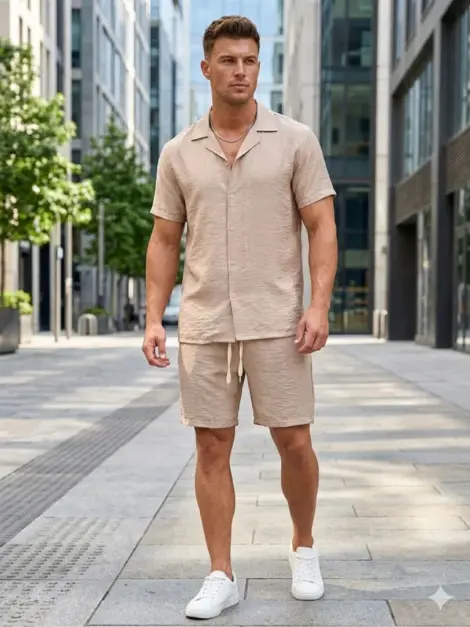 Ensemble uni homme uni chemisette et short