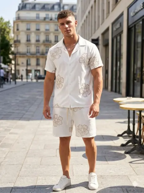 Ensemble uni homme uni chemisette et short