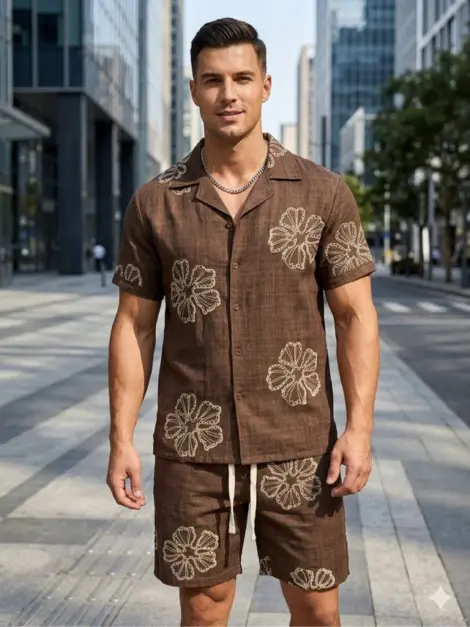 Ensemble uni homme uni chemisette et short