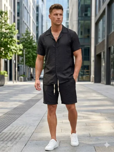 Ensemble uni homme uni chemisette et short