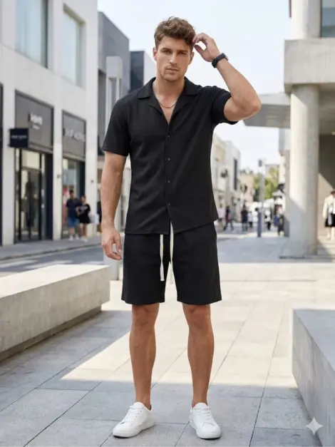Ensemble uni homme uni chemisette et short