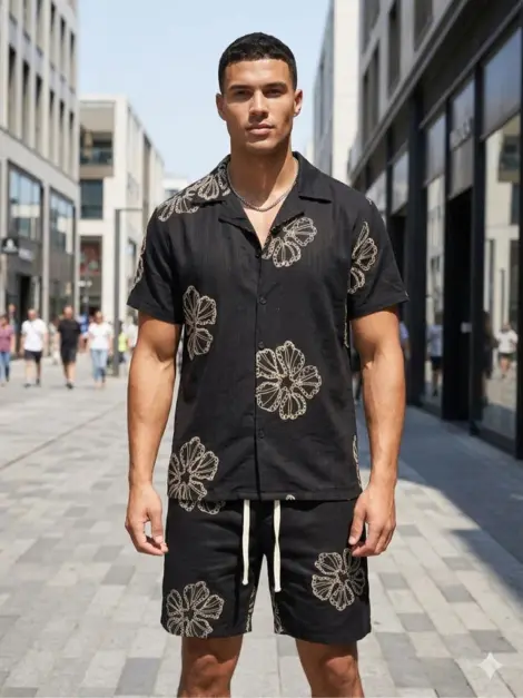 Ensemble uni homme uni chemisette et short