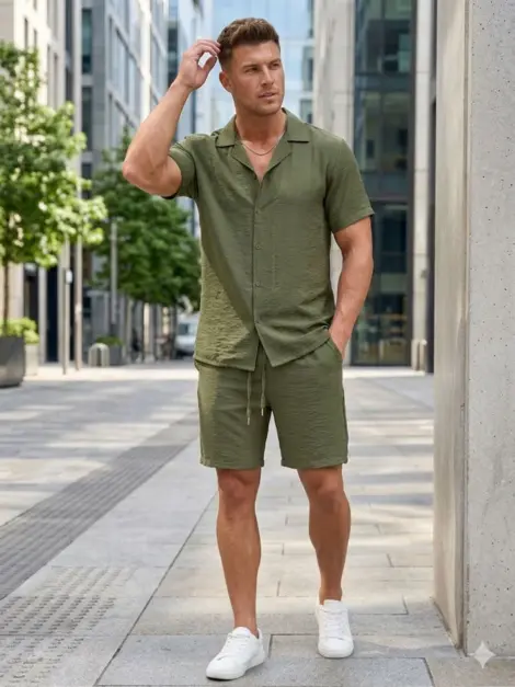 Ensemble uni homme uni chemisette et short