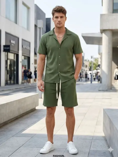 Ensemble uni homme uni chemisette et short