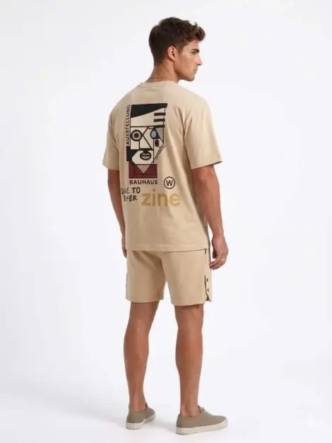 Ensemble uni texturé homme tshirt col rond imprimé au dos et short