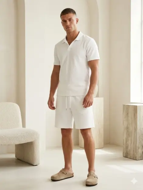 Ensemble uni tshirt oversize col polo et short