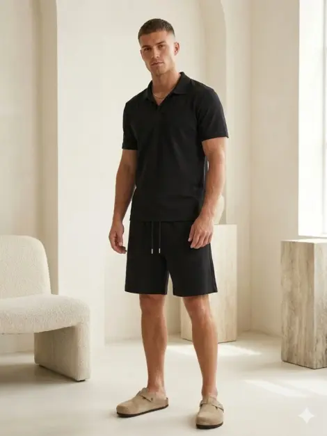 Ensemble uni tshirt oversize col polo et short