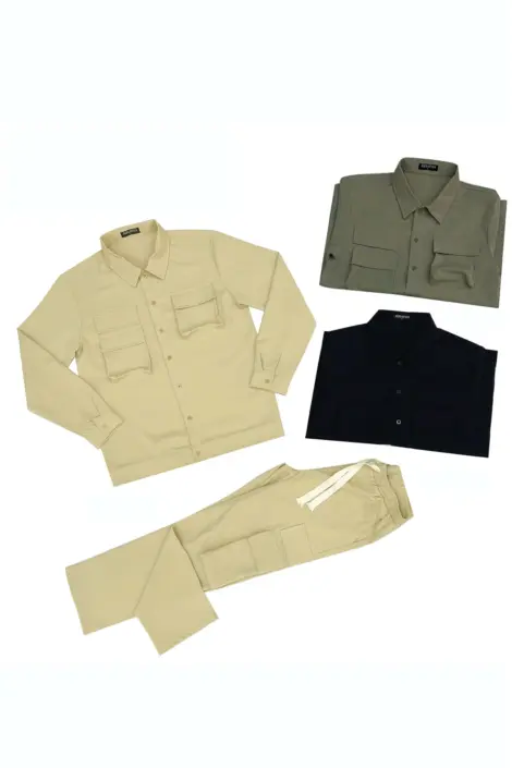 Ensemble uni veste et pantalon fine multi-poches homme