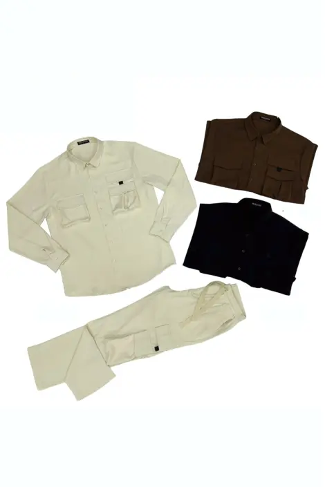 Ensemble uni veste et pantalon fine multi-poches homme