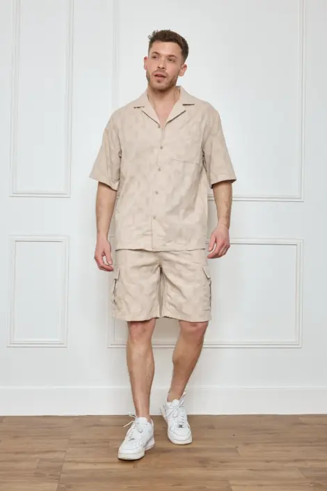 Ensembles homme uni chemise et short cargo semi transparent