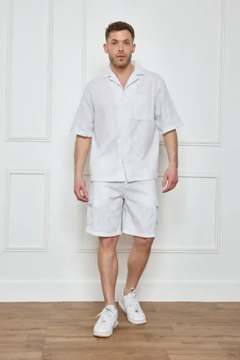 Ensembles homme uni chemise et short cargo semi transparent
