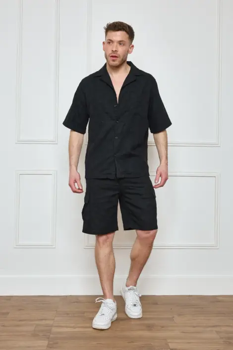 Ensembles homme uni chemise et short cargo semi transparent