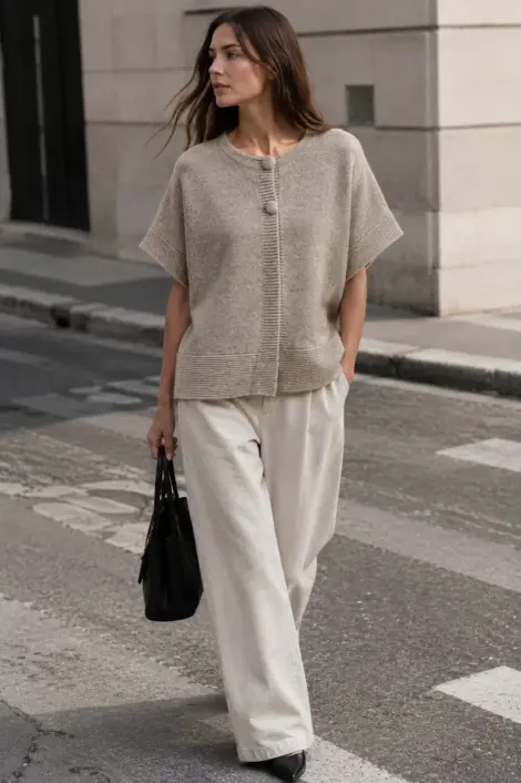 Gilet poncho en maille à boutons