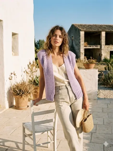 Gilet sans manches en maille ajourée