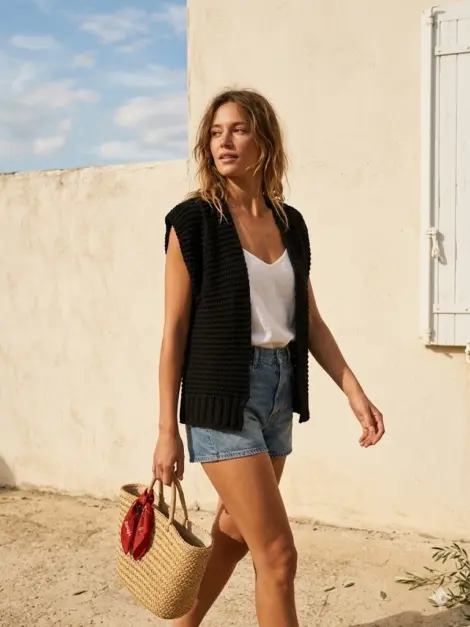 Gilet sans manches en maille ajourée