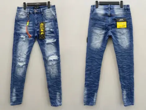 Jean bleu dégradé troué slim fit
