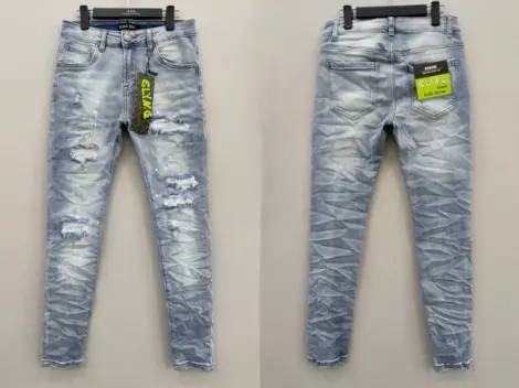 Jean bleu dégradé troué slim fit