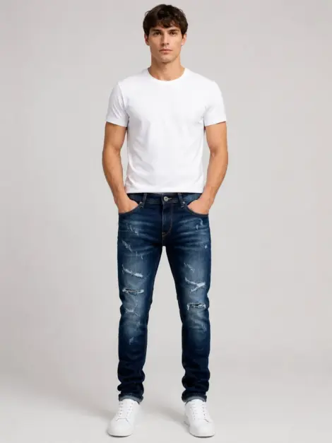Jean Bleu Foncé Destroy Slim