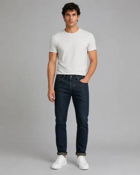 Jean Bleu Foncé Straight Washed
