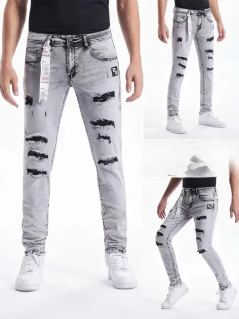 Jean gris slim fit troué