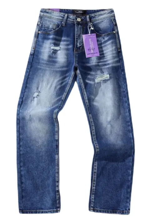 Jean homme bleu droit effet délavé usé