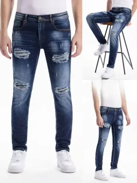 Jean Homme bleu troué coupe SLIM FIT