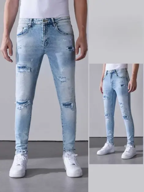 Jean Homme bleu troué skinny fit