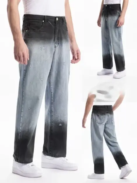 Jean homme dégradé troué gris noir BAGGY FIT