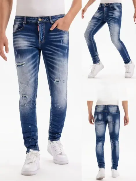 Jean homme foncé dégradé et déchiré SLIM FIT