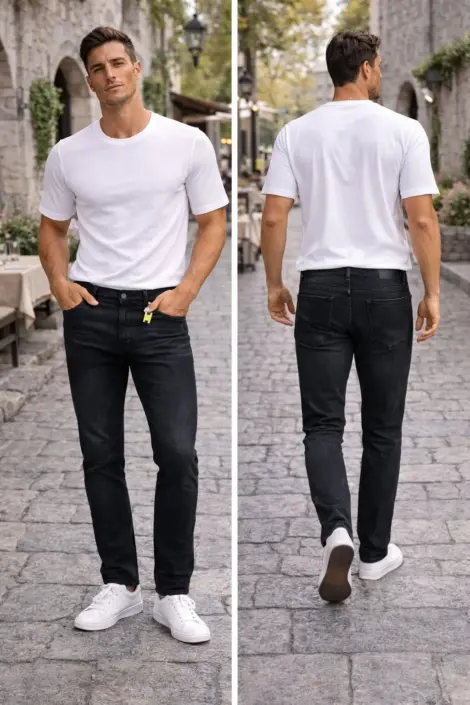Jean Homme Slim Noir Délavé