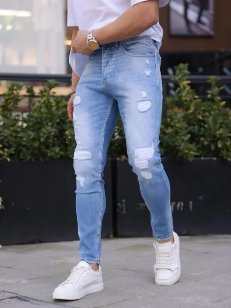 Jean Homme uni déchiré bleu SKINNY FIT