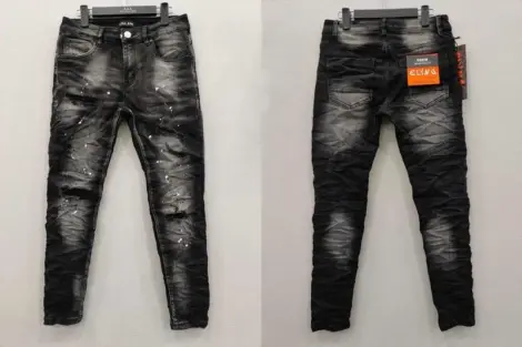 Jean homme uni noir déchiré et tacheté slim fit(2*28,3*30,3*32,2*34,1*36,1*38)