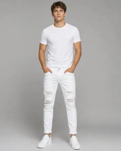 Jean Slim Blanc Destroy