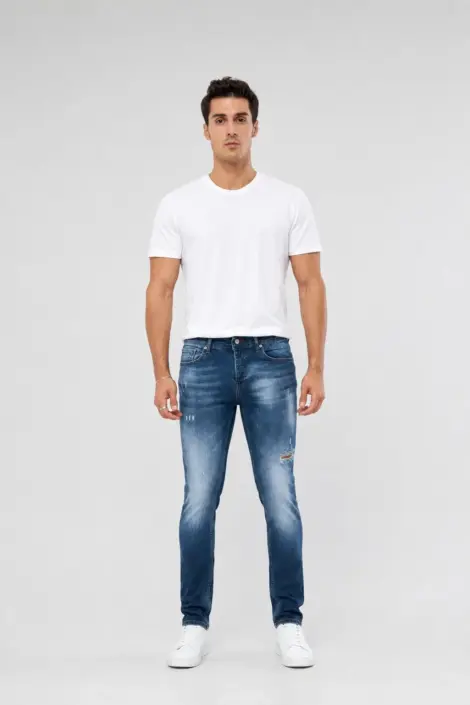Jean Slim Bleu Washed Destroy