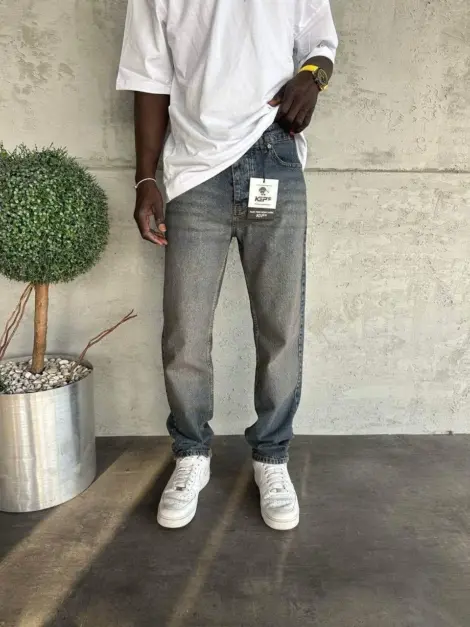 Jean uni bleu Homme baggy fit