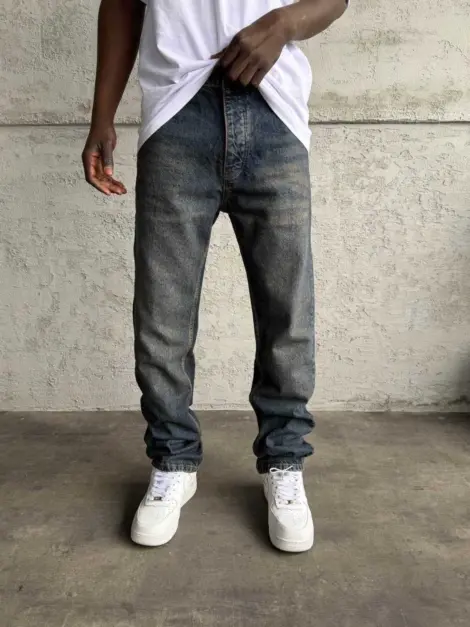 Jean uni bleu Homme baggy fit