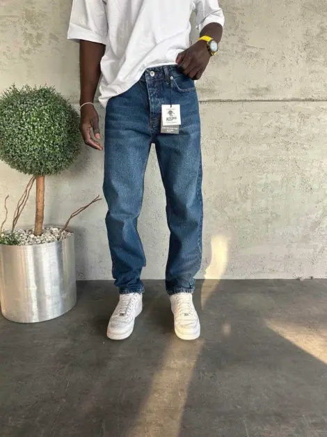 Jean uni bleu Homme baggy fit