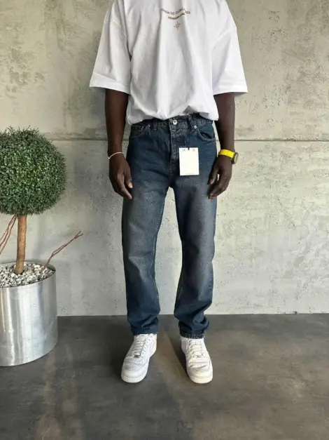Jean uni bleu Homme baggy fit