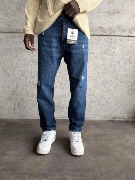 Jean uni bleu Homme boyfriend fit