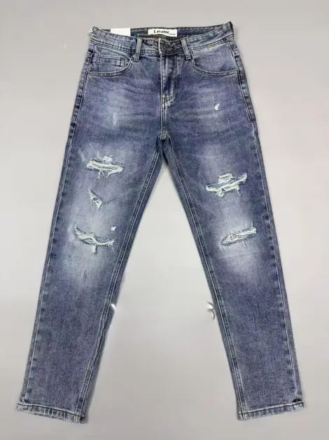 Jean uni bleu homme légèrement déchiré coupe SLIM FIT