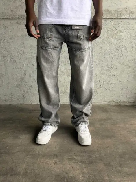 Jean uni gris Homme baggy fit
