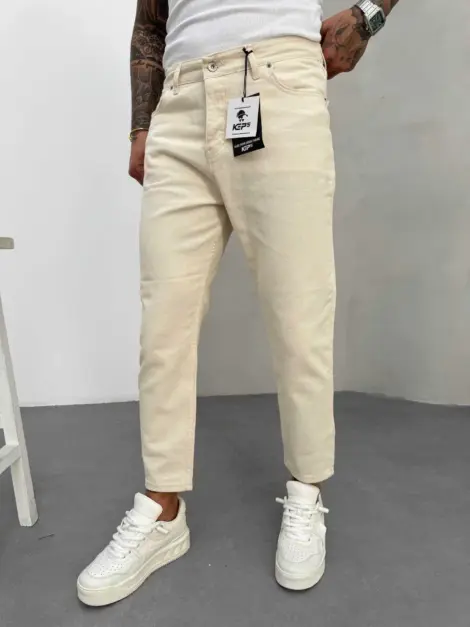 Jean uni homme beige BOYFRIEND FIT