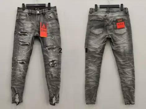 Jean uni homme gris déchiré coupe SLIM